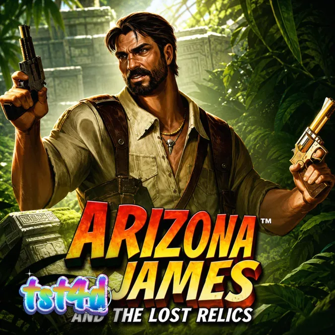 Tampilan grid 6x5 pada slot Arizona James and the Lost Relics dengan elemen petualangan arkeologi.