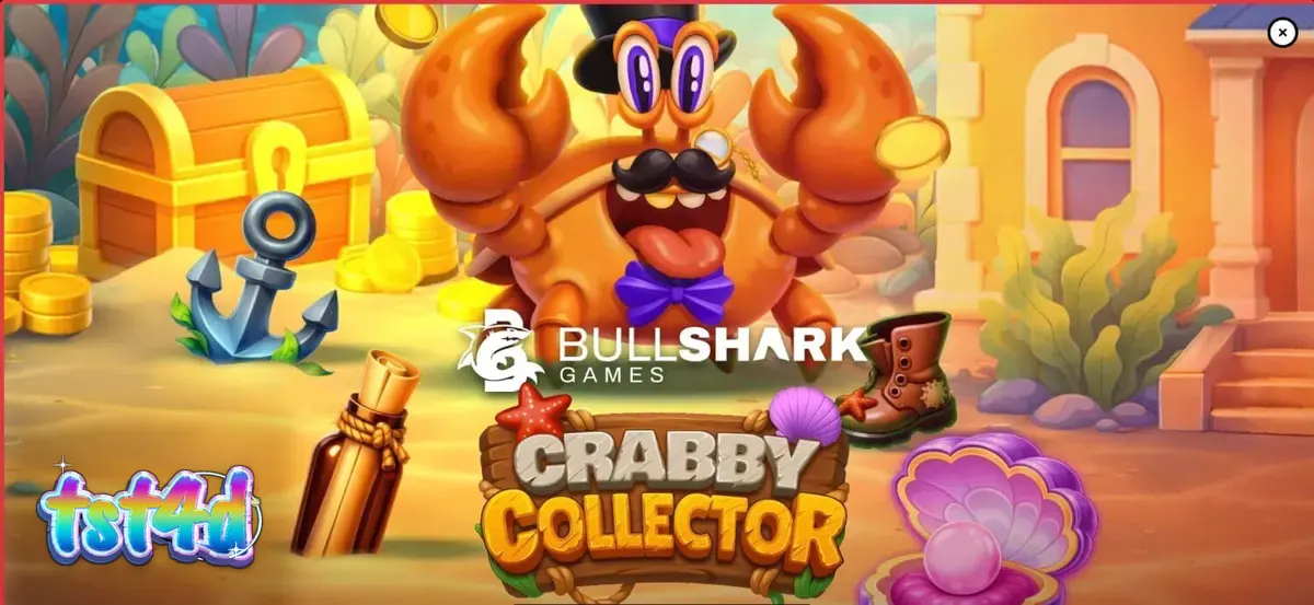 Tampilan visual slot Crabby Collector dengan kepiting berkelas di latar belakang bawah laut.